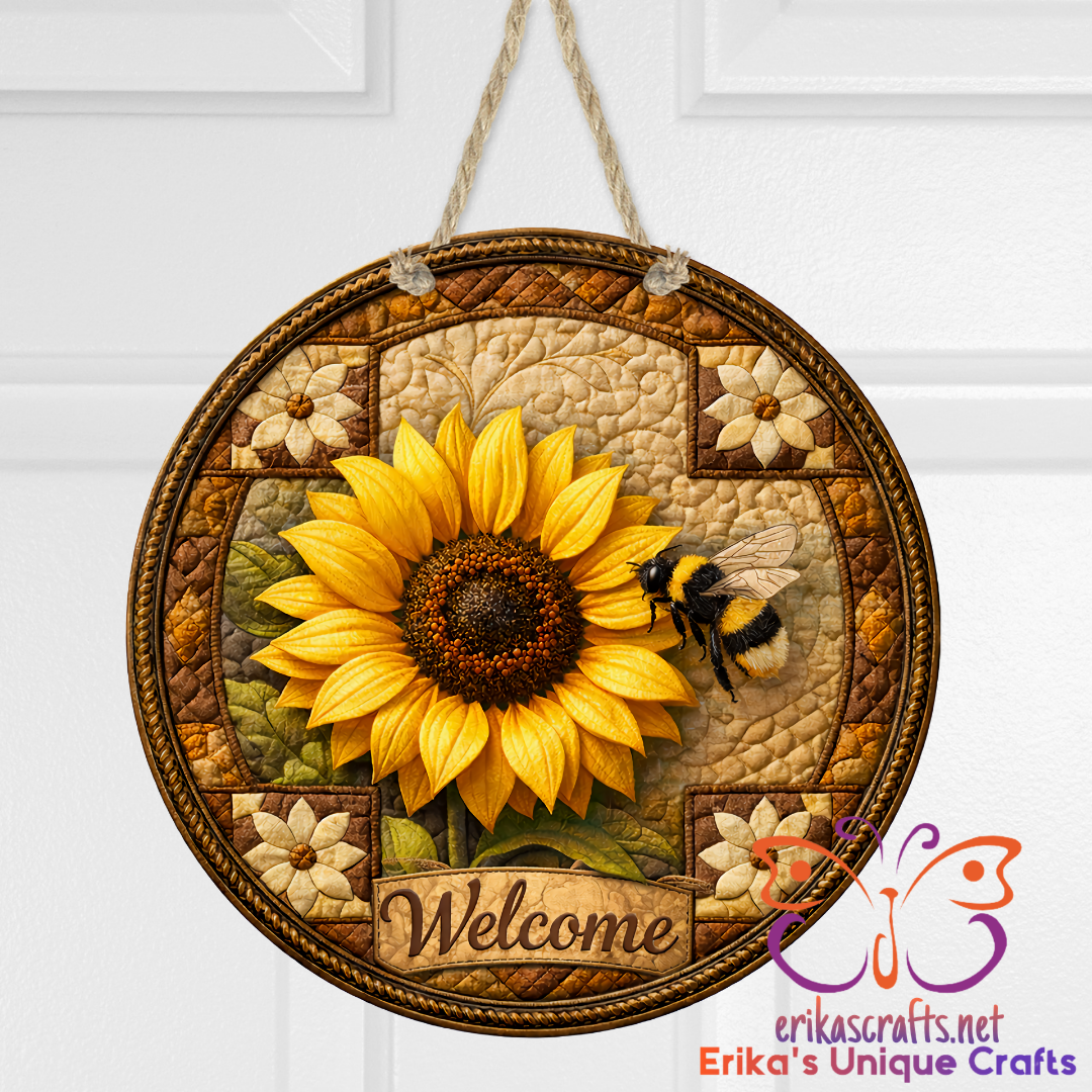 Quilted Sunflower Bumblebee Door Sign