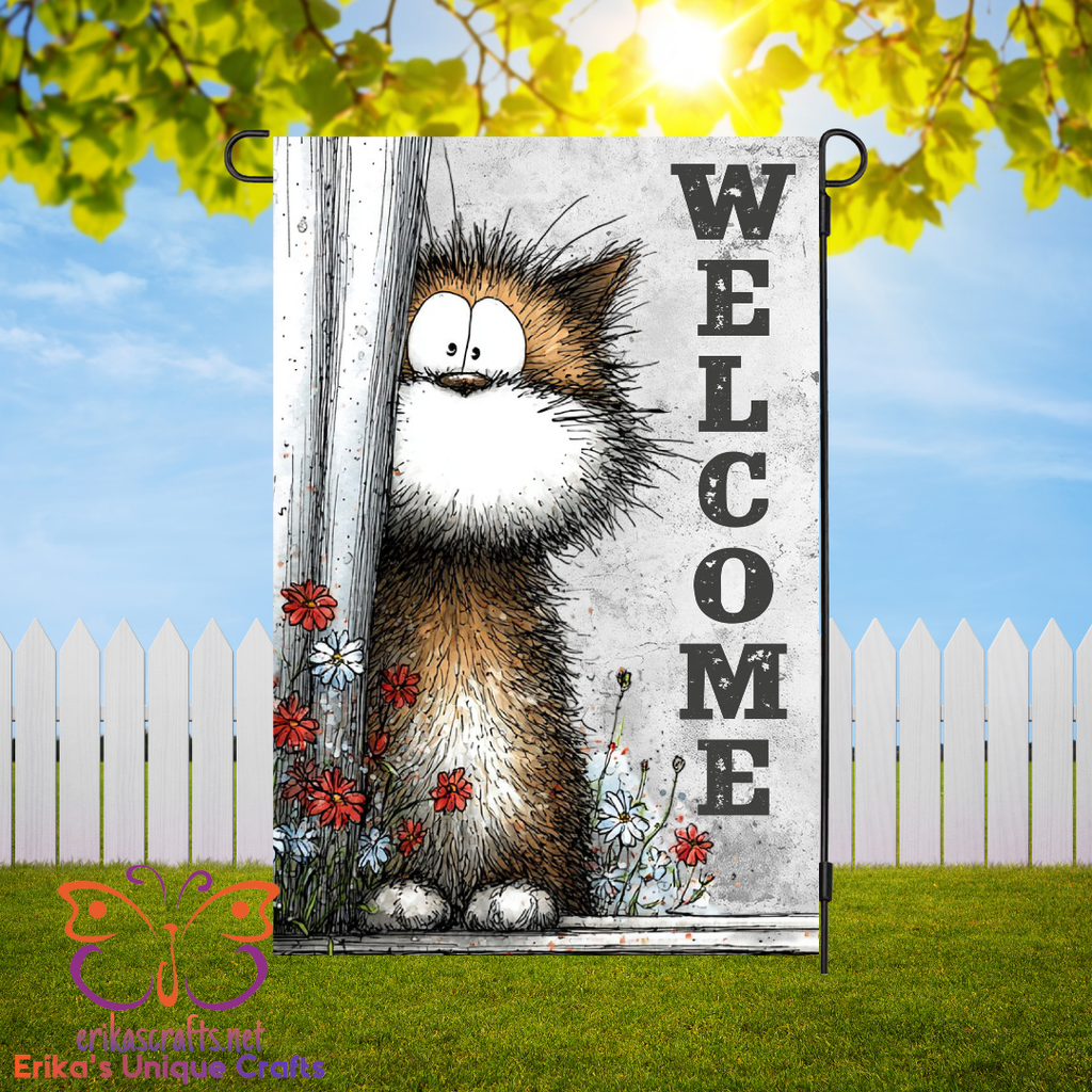 Shy Cat Welcome Garden Flag
