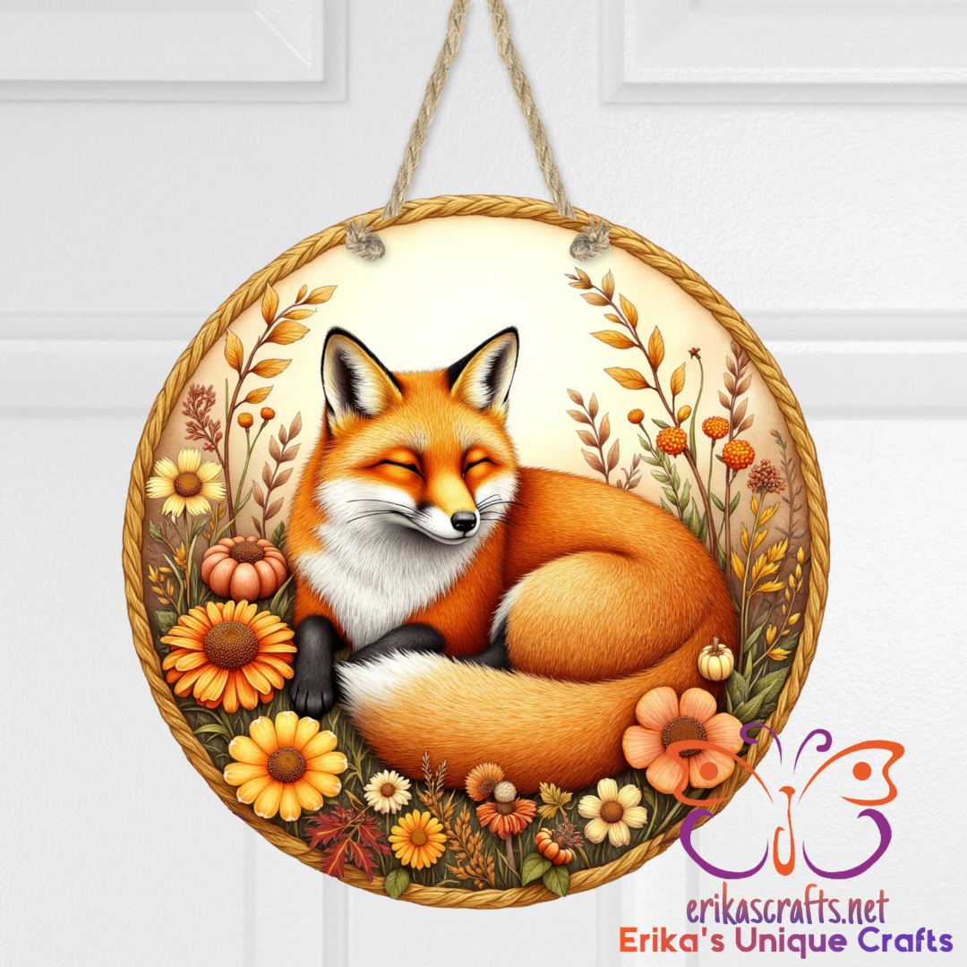 Sleepy Fox Round Hanging Door Sign