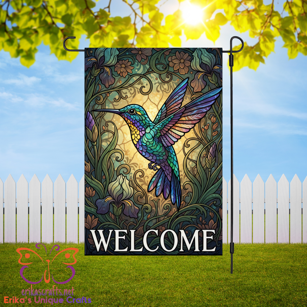 Stained Glass Hummingbird Garden Flag