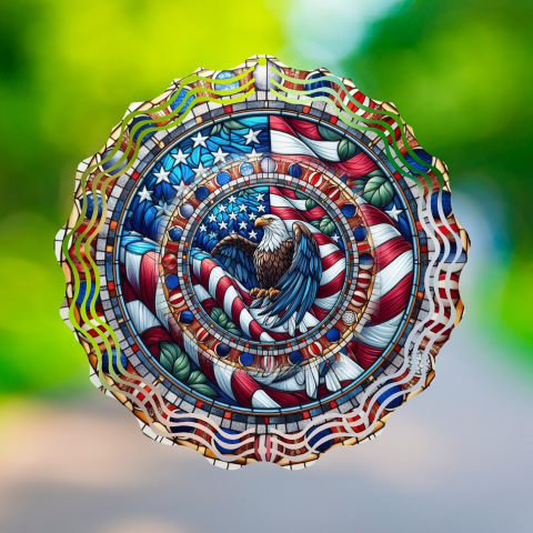 Stained Glass Patriotic Eagle Wind Spinner