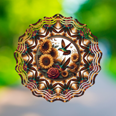 Sunflower Hummingbird Wind Spinner