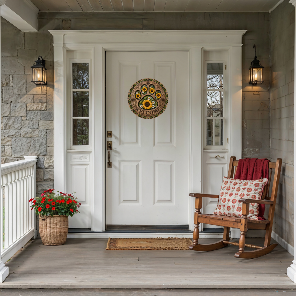 Sunflower Paw Metal Door Sign