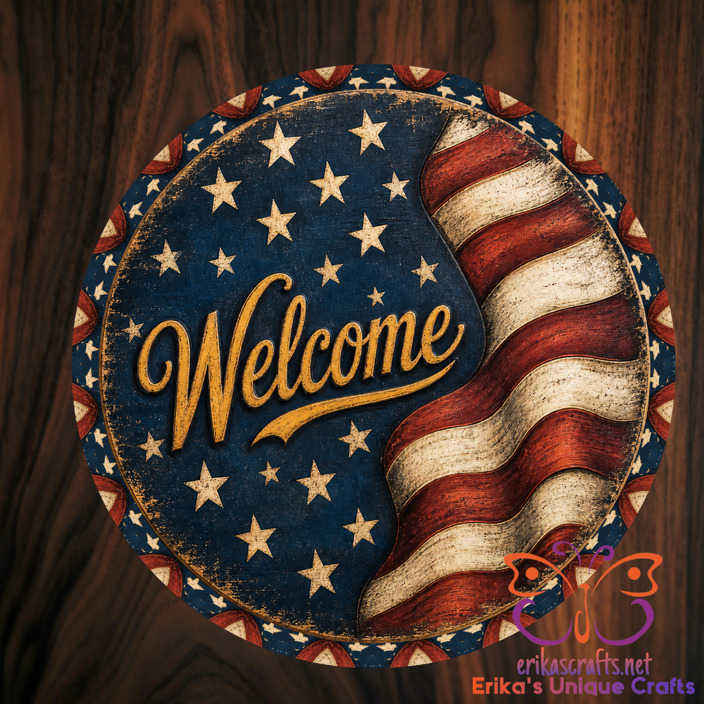 US Flag Welcome Door Sign