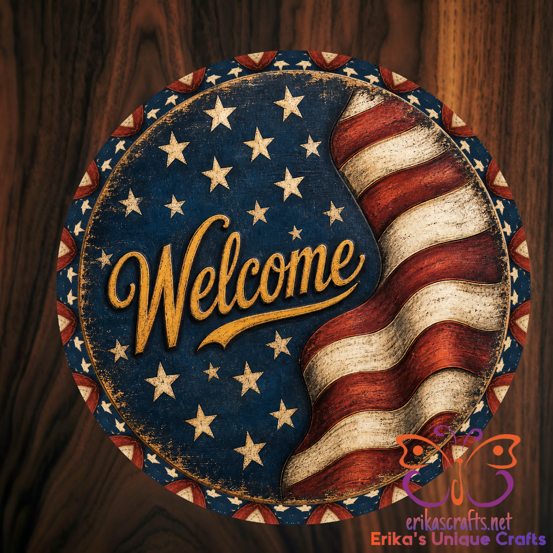 US Flag Welcome Door Sign