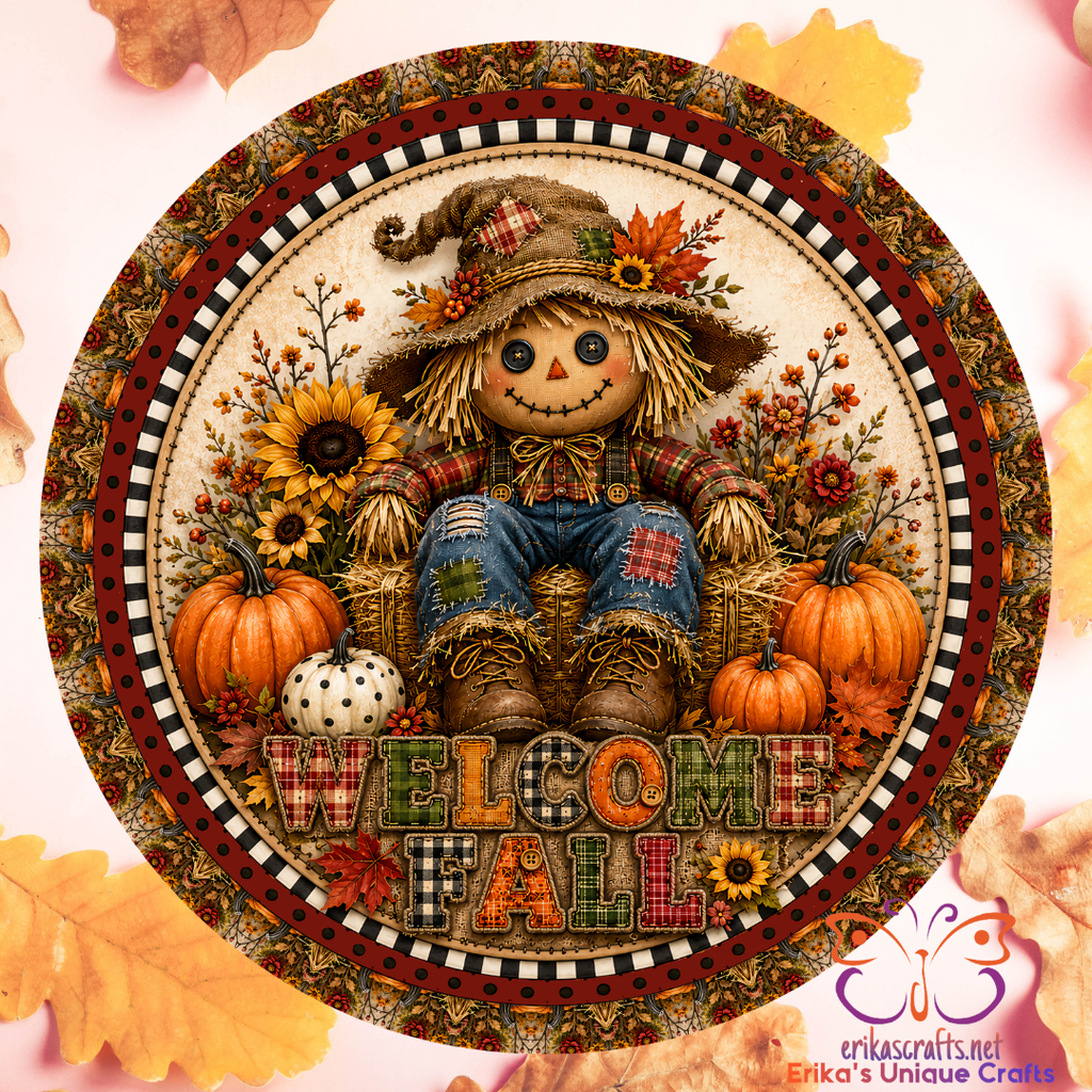 Welcome Fall Scarecrow Metal Door Sign
