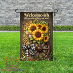 Wagon Wheel Sunflower Garden Flag