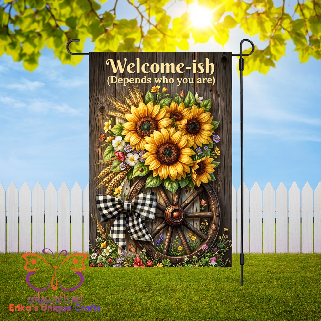 Wagon Wheel Sunflower Garden Flag