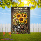 Wagon Wheel Sunflower Garden Flag