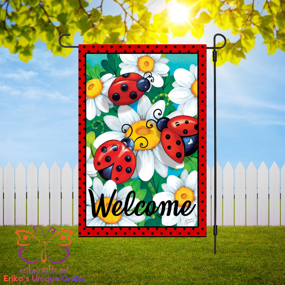 Cute Lady Bugs Welcome Garden Flag