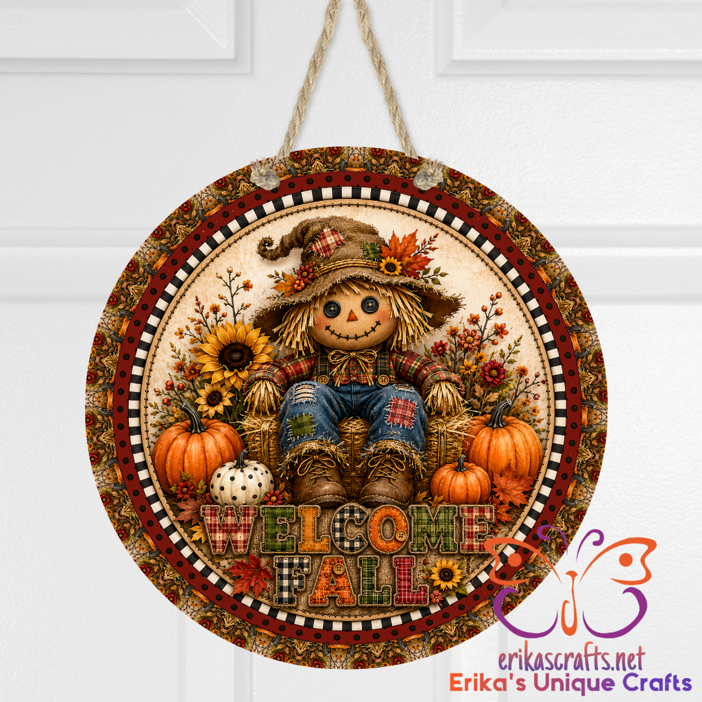 Welcome Fall Scarecrow Metal Door Sign