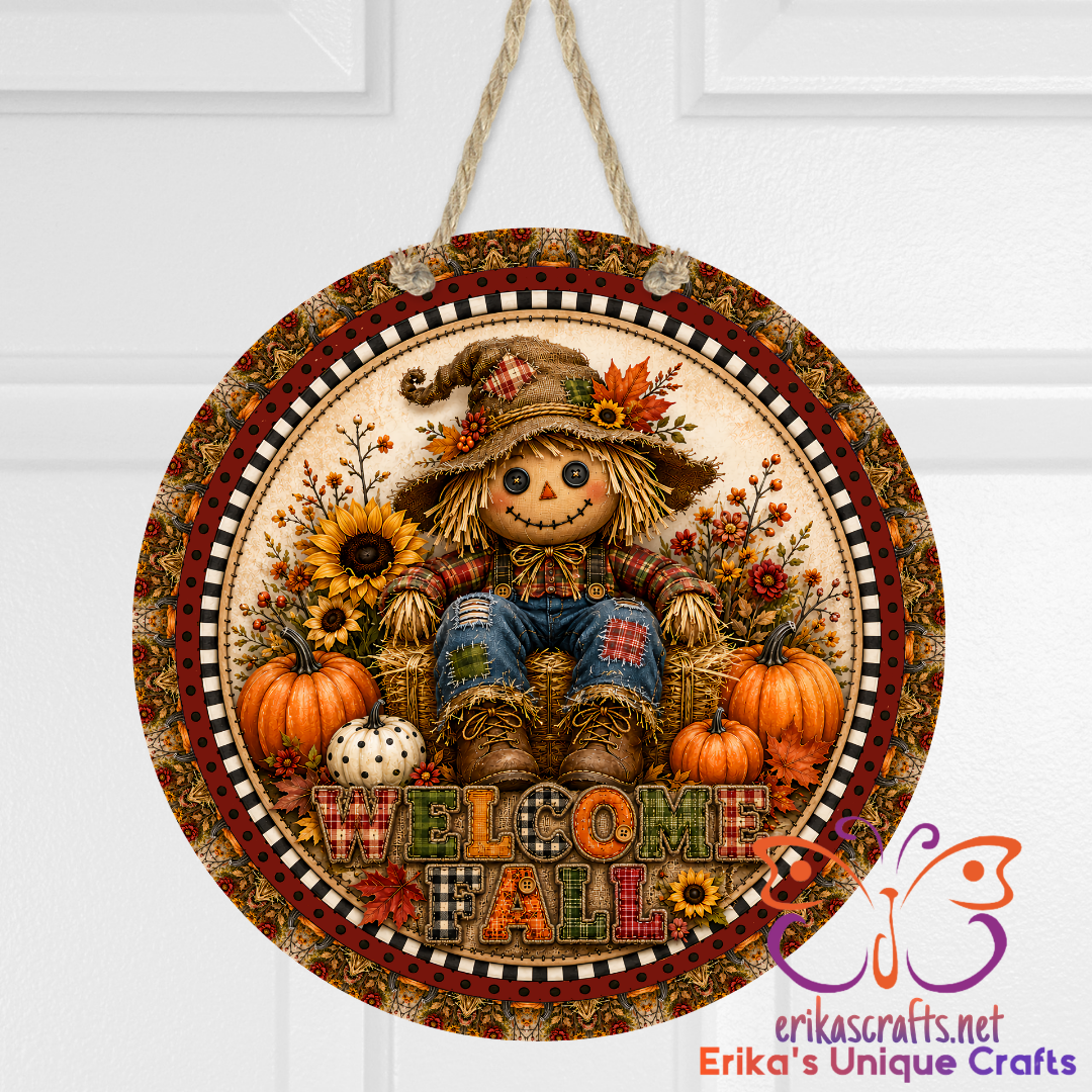 Welcome Fall Scarecrow Metal Door Sign