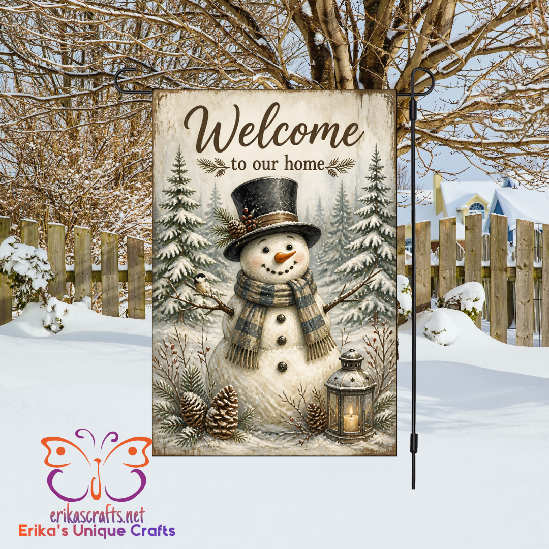 Welcome Home Winter Snowman Garden Flag
