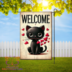 Welcome Kitty Hearts Garden Flag