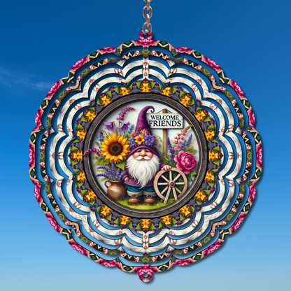 Welcome Friends Gnome Wind Spinner