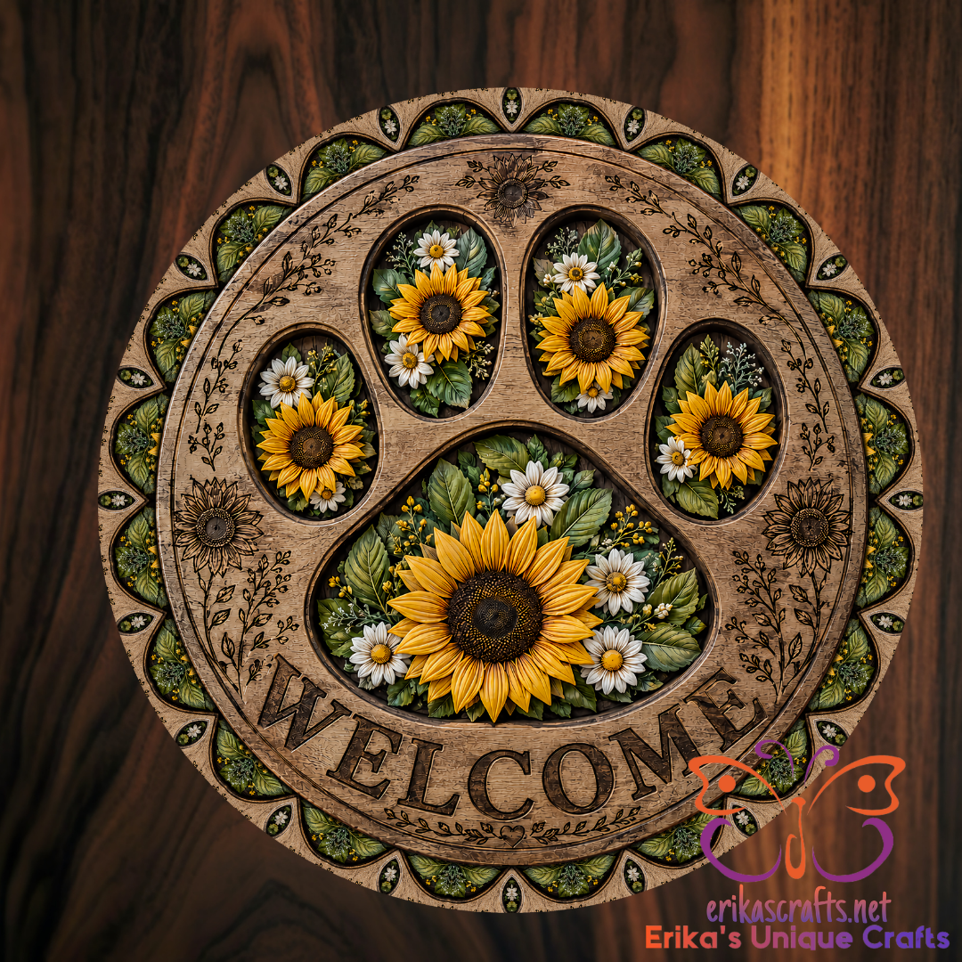 Sunflower Paw Metal Door Sign