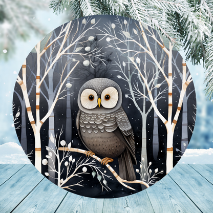 Winter Owl In Tree Round Hanging Door Sign