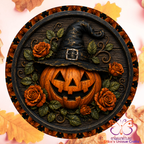 Carved Jack-o'-lantern Metal Door Sign