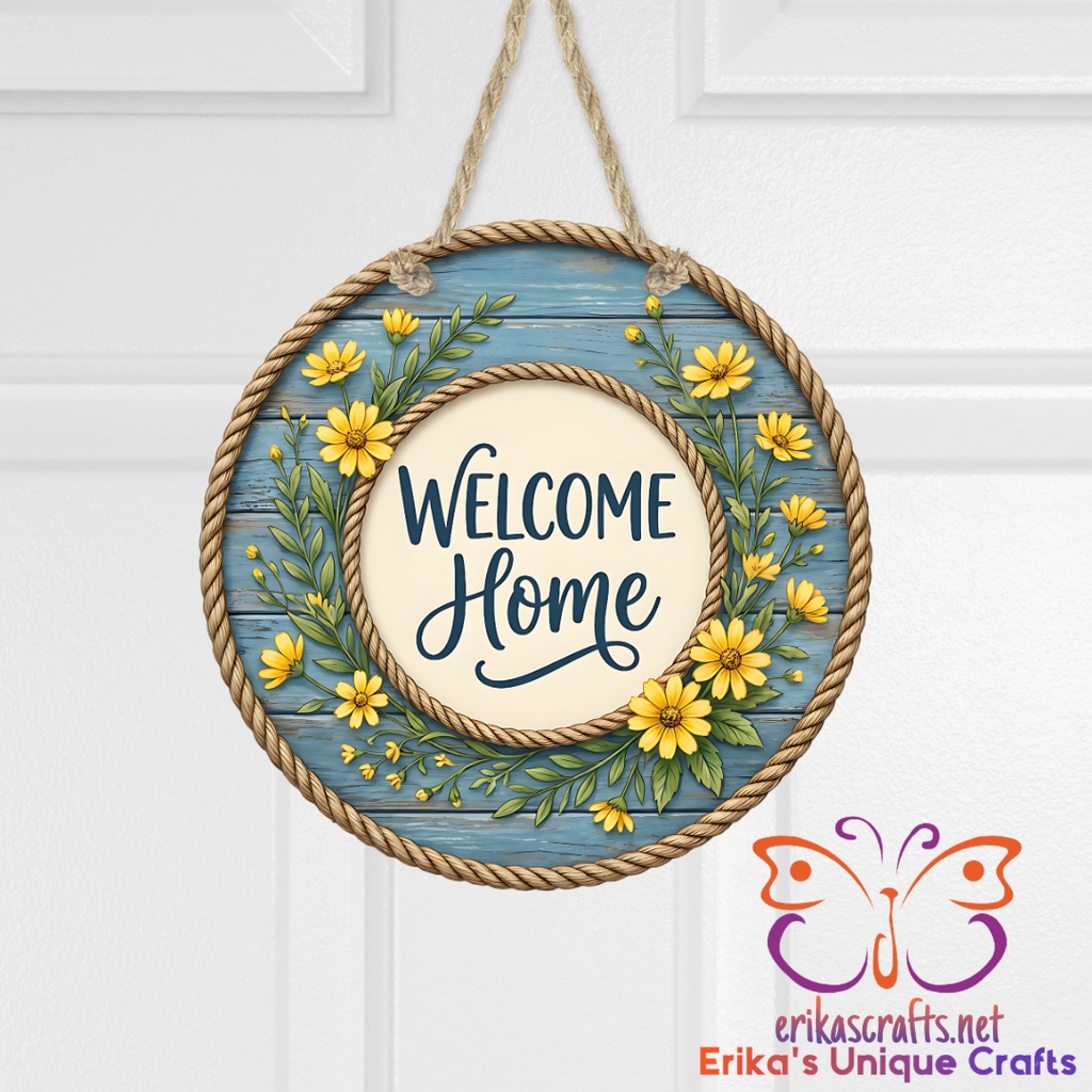 Yellow Flowers Welcome Home Door Sign
