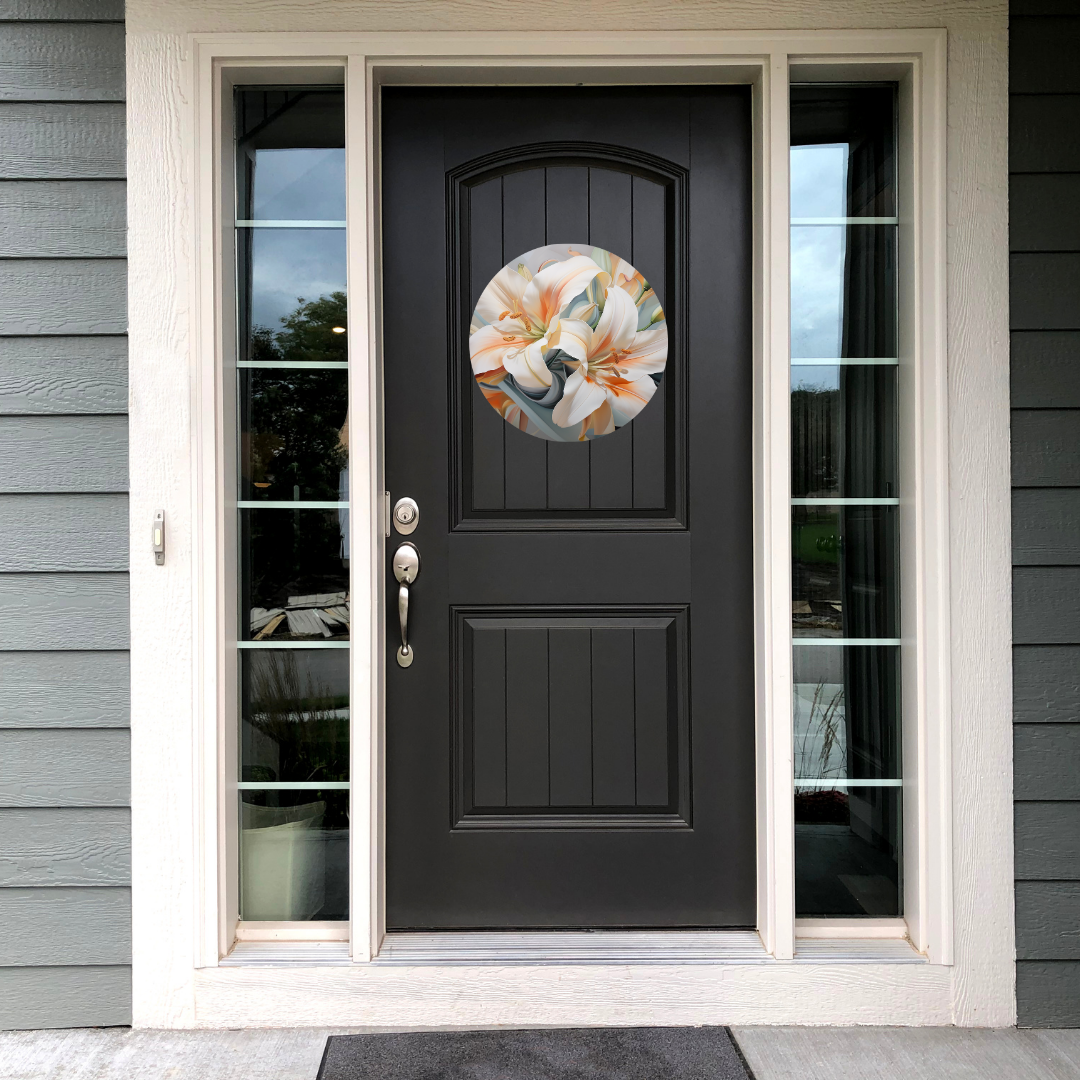 Abstract Lilies Round Hanging Door Sign - Door Sign