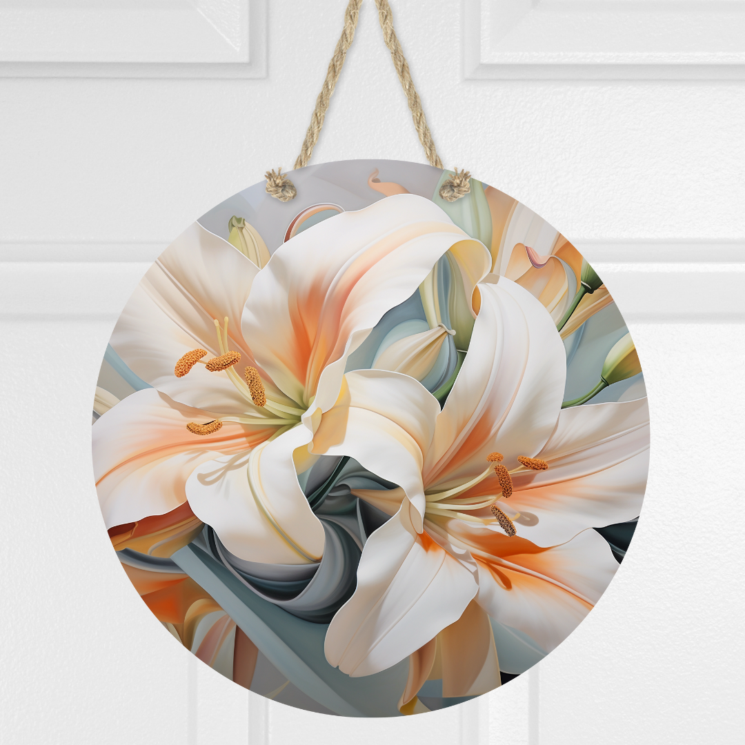 Abstract Lilies Round Hanging Door Sign - Door Sign
