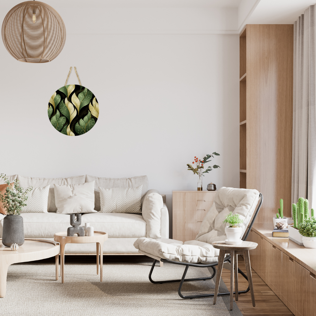 Abstract Plant Leaves Round Hanging Door Sign - Door Sign