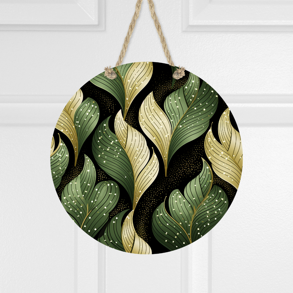 Abstract Plant Leaves Round Hanging Door Sign - Door Sign