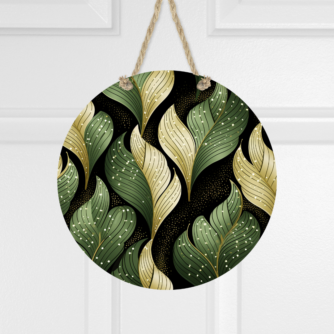 Abstract Plant Leaves Round Hanging Door Sign - Door Sign