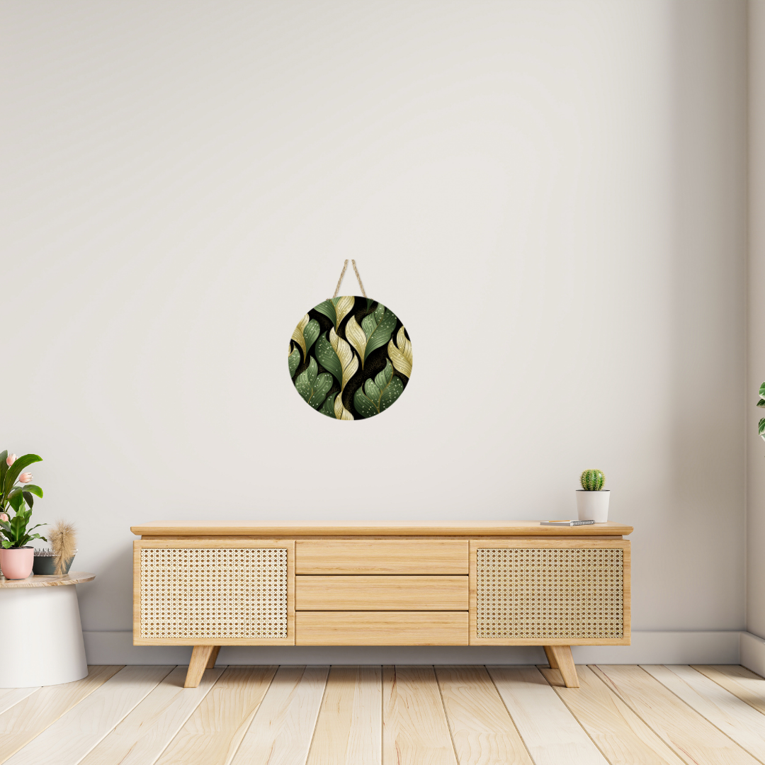 Abstract Plant Leaves Round Hanging Door Sign - Door Sign