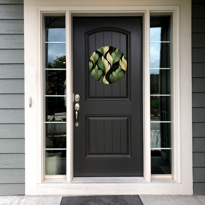 Abstract Plant Leaves Round Hanging Door Sign - Door Sign
