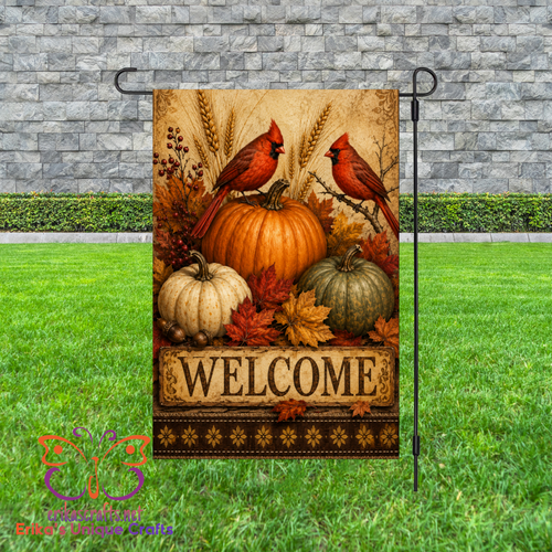 Autumn Cardinals Welcome Garden Flag