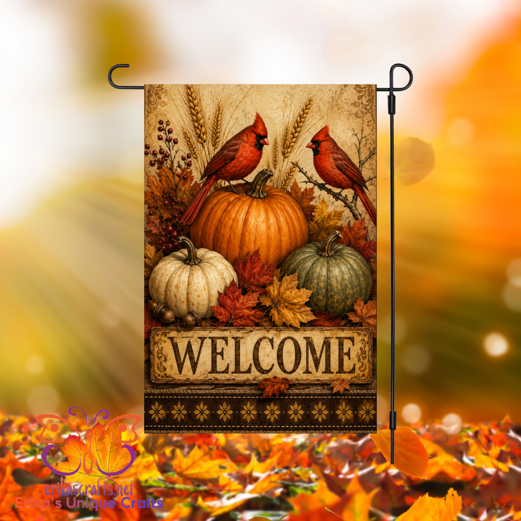 Autumn Cardinals Welcome Garden Flag