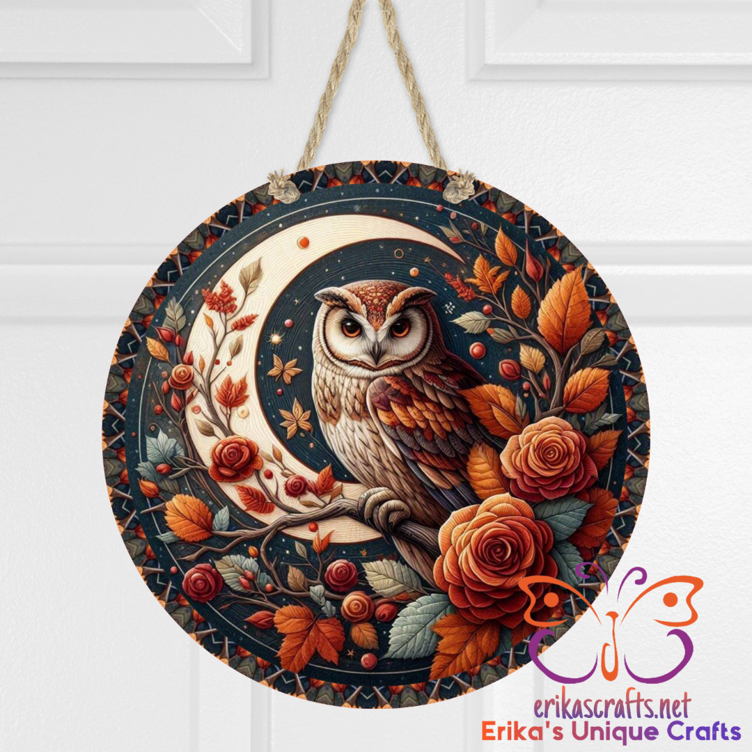 Fall Owl Metal Door Sign