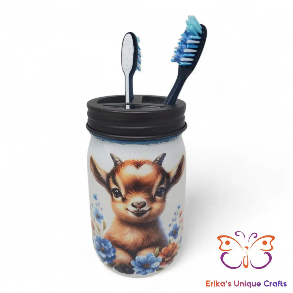Baby Goat Mason Jar Toothbrush Holder Mason Jar