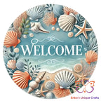 Beach and Shells Welcome Round Hanging Door Sign Door Sign