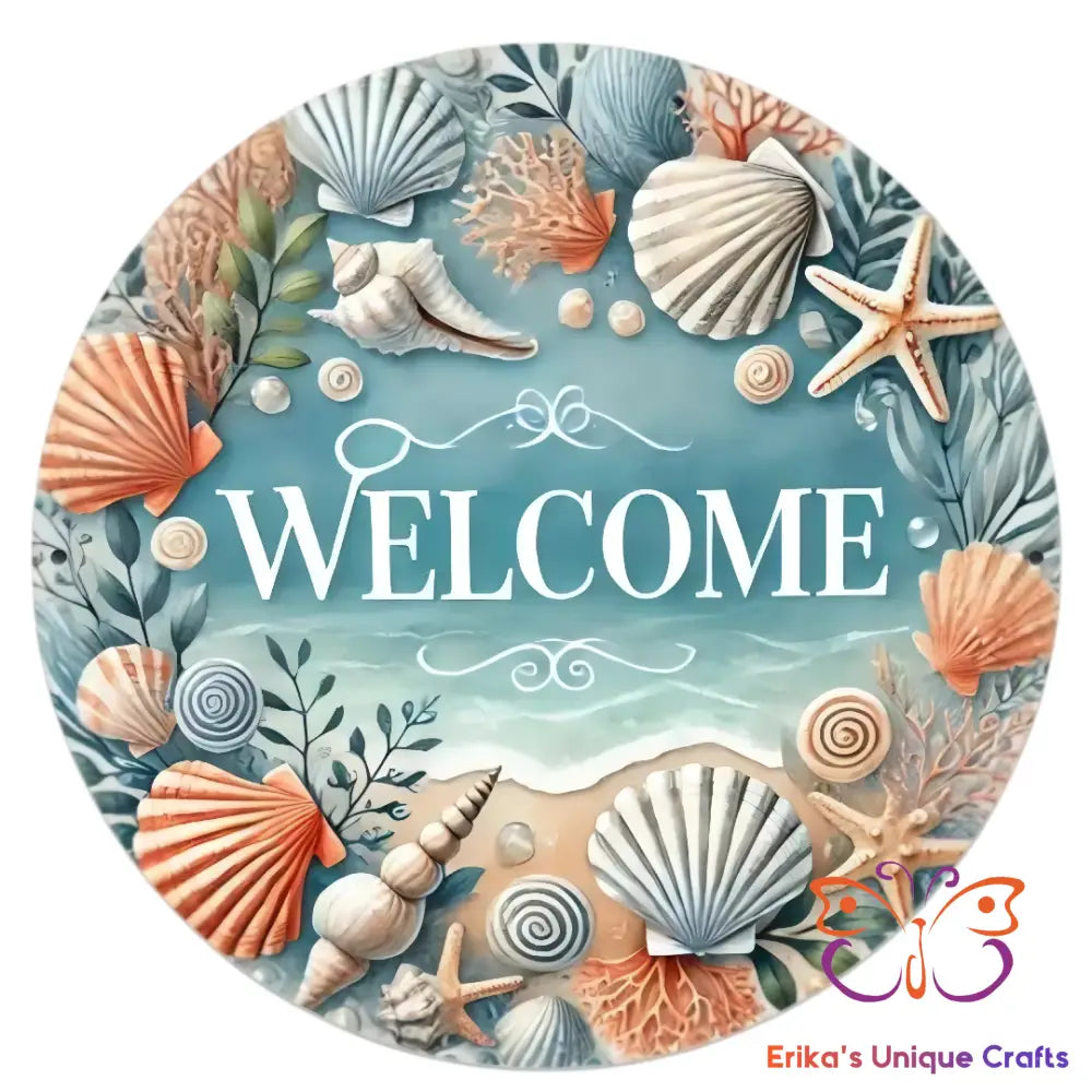 Beach and Shells Welcome Round Hanging Door Sign Door Sign