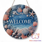 Beach and Shells Welcome Round Hanging Door Sign Door Sign