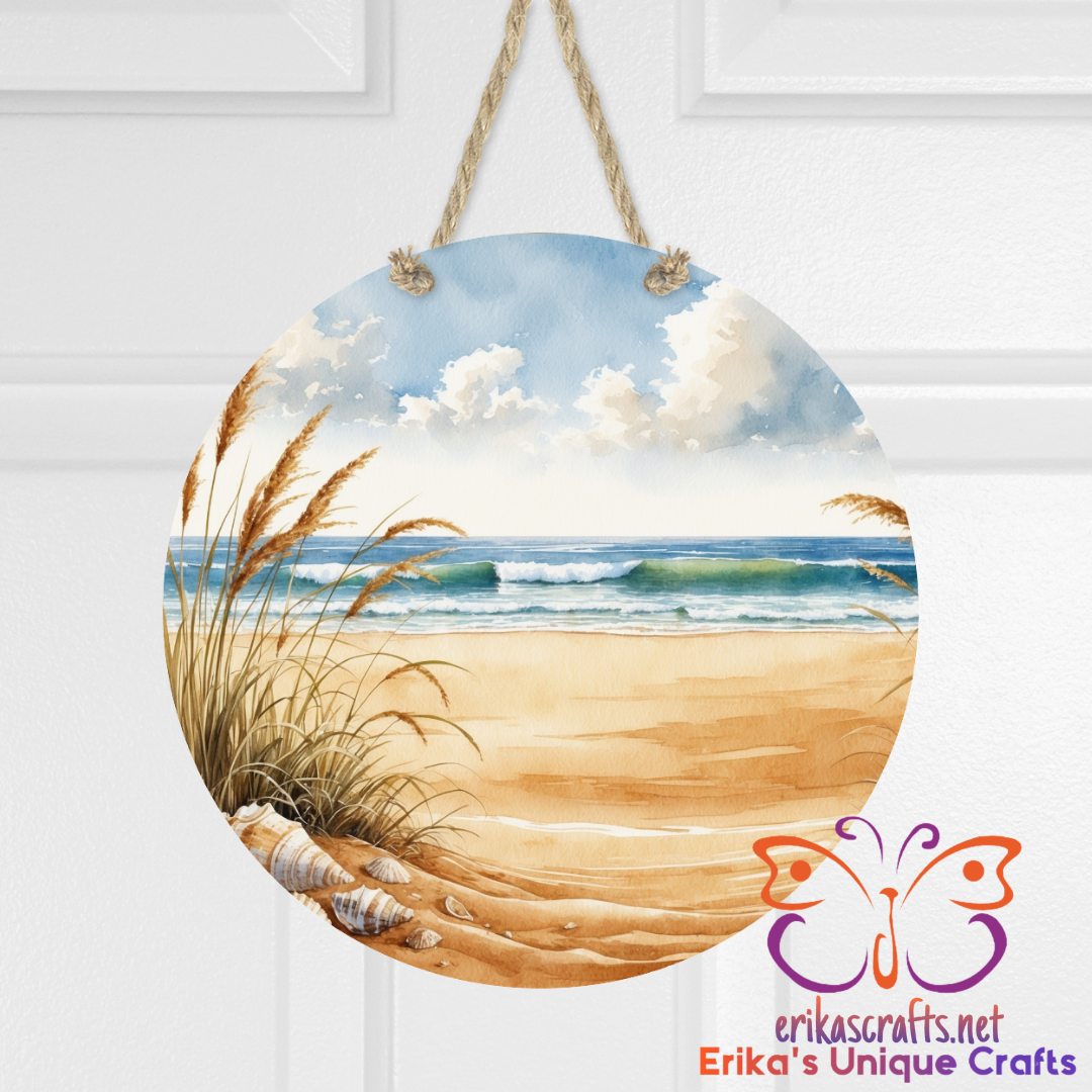 Beach Grass Round Hanging Door Sign - Door Sign