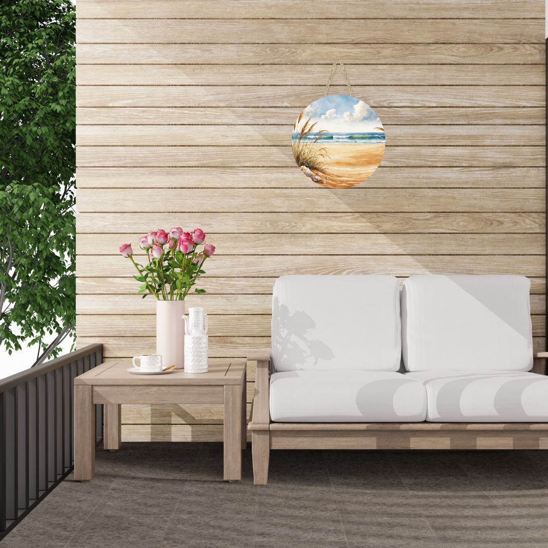 Beach Grass Round Hanging Door Sign - Door Sign
