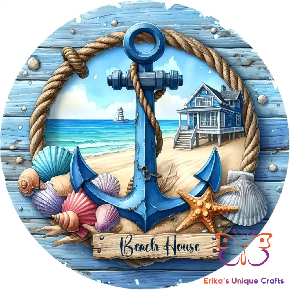 Beach House Anchor Round Hanging Door Sign Door Sign