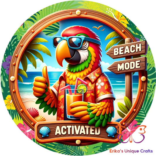 Beach Mode Parrot Round Hanging Door Sign Door Sign
