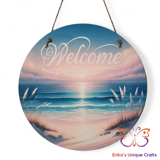 Beach Welcome Round Hanging Door Sign Door Sign
