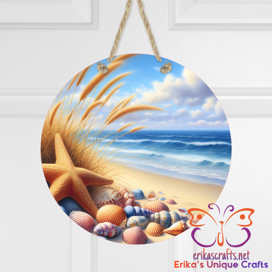 Beach Grasses Round Hanging Door Sign
