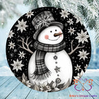 Black and White Snowman Round Hanging Door Sign Door Sign