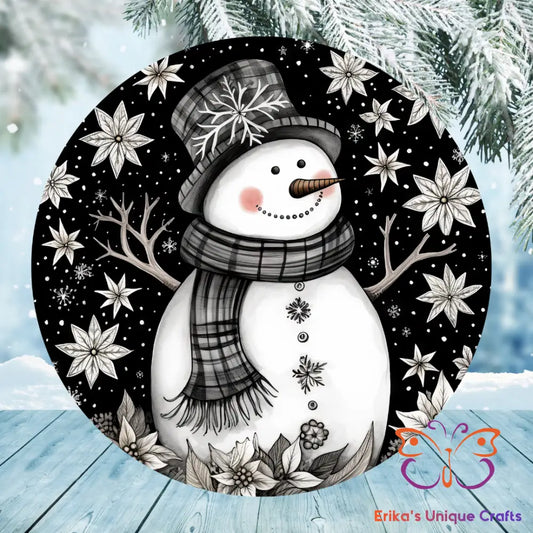 Black and White Snowman Round Hanging Door Sign Door Sign
