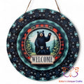 Black Bear Mom Cubs Round Hanging Door Sign Door Sign