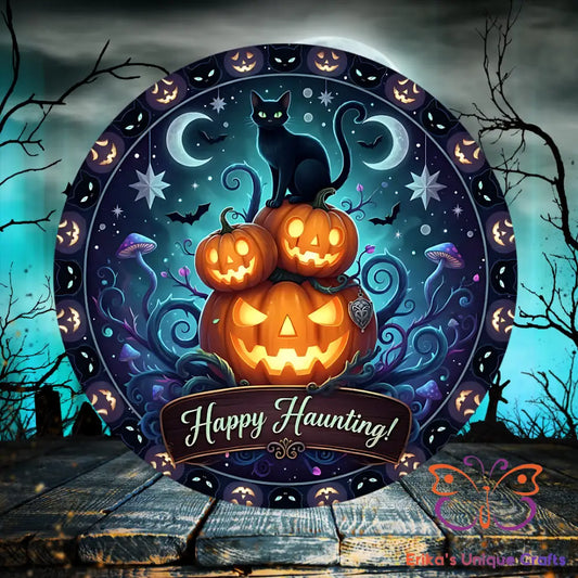 Black Cat Haunting Round Hanging Door Sign Door Sign