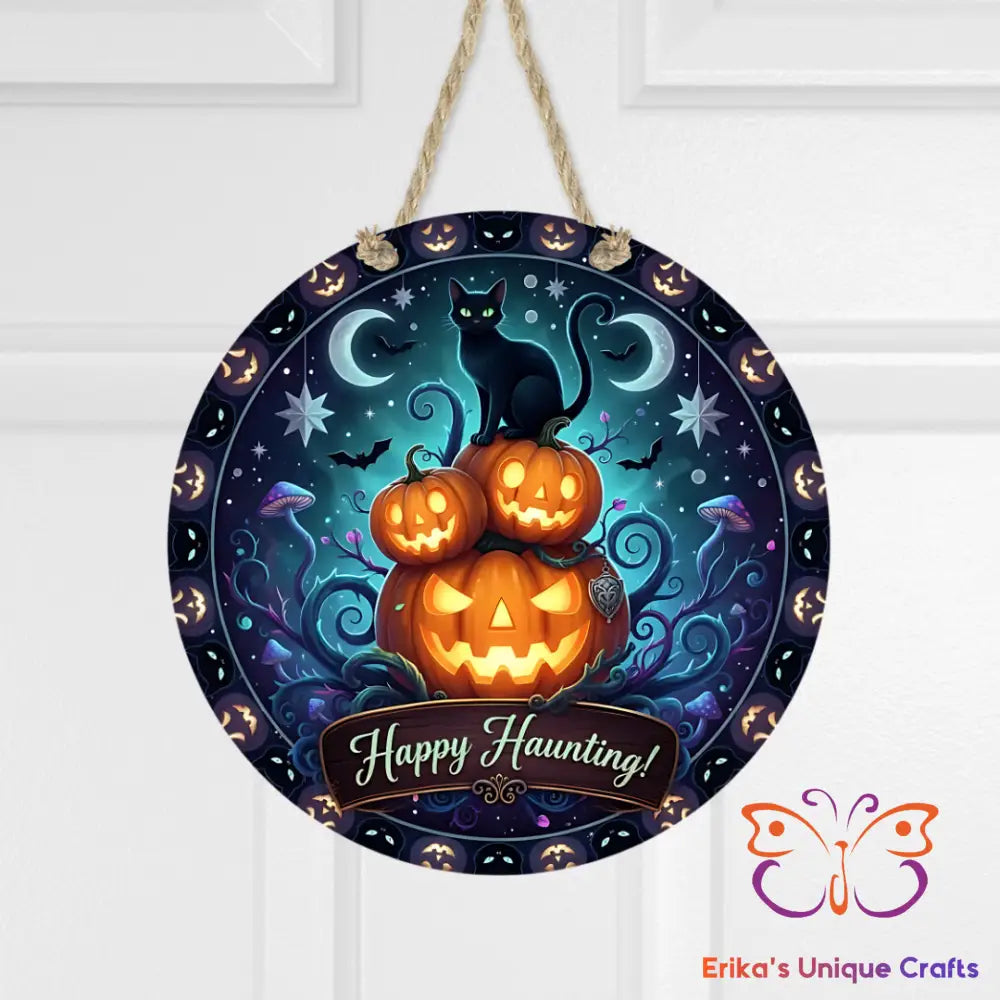 Black Cat Haunting Round Hanging Door Sign Door Sign