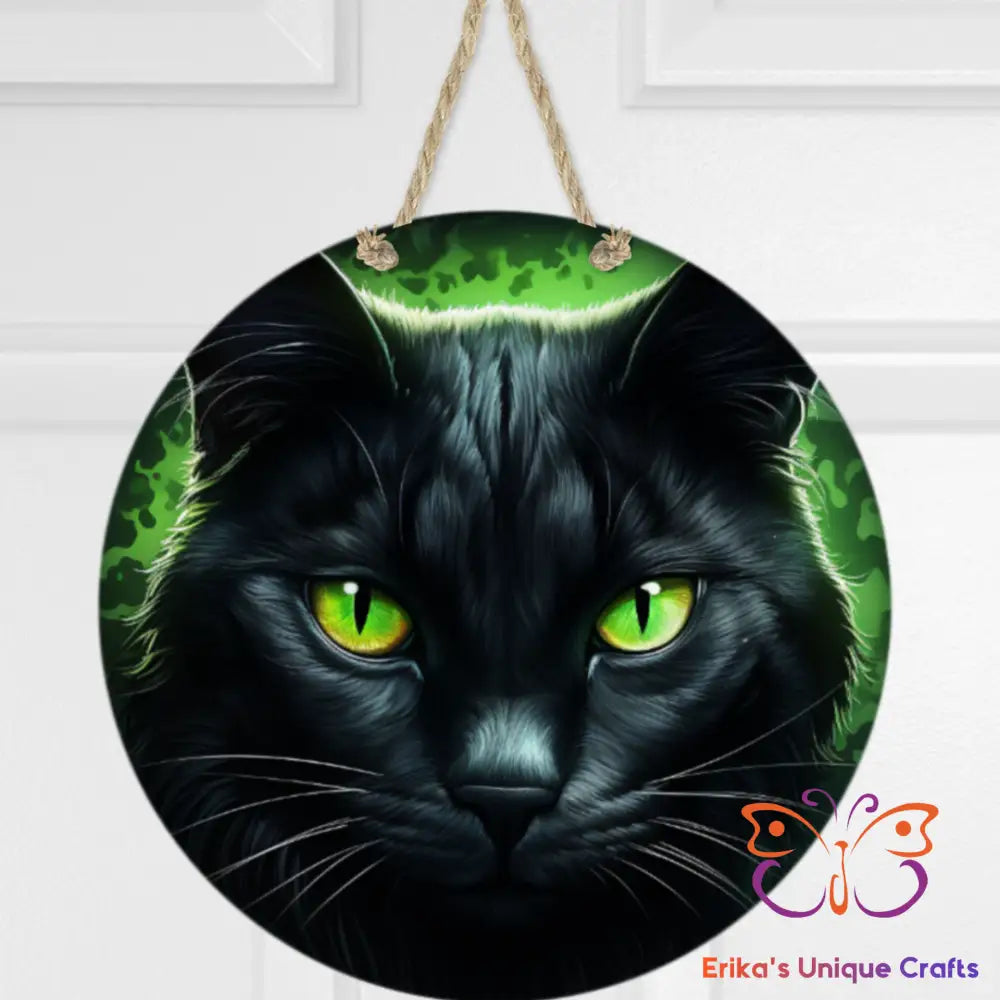 Black Cat Round Hanging Door Sign Door Sign