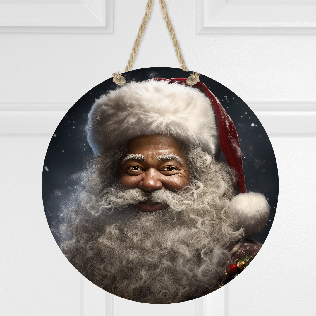 Black Santa Round Hanging Door Sign - Door Sign